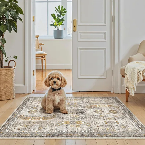 Vista 196 de Madane Alfombra lavable de 2 x 3 pies, alfombra de entrada pequeña, antideslizante, vintage, para entrada interior, alfombra de pelo bajo