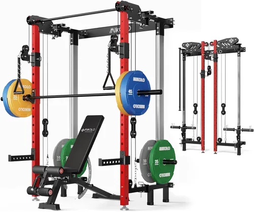 Vista 16 de Mikolo Folding Squat Rack, Wall Mounted Power Rack with Cable Crossover Machine & LAT Pull Down, Functional Trainer with 5 Adjustable Function