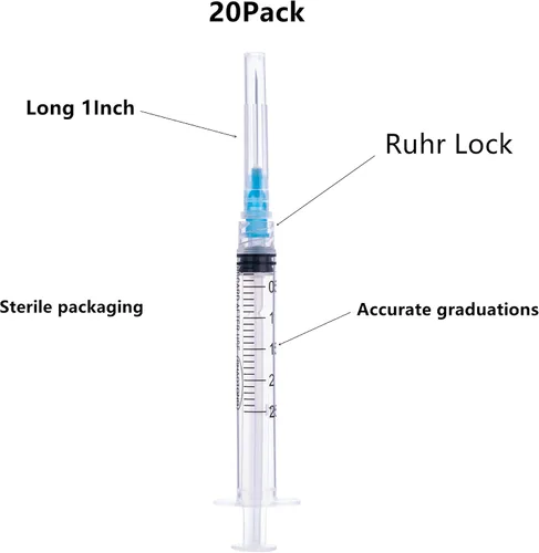 Vista 2 de Jeringa de 0.1 fl oz con aguja de 23G 1 pulgada, embalaje individual desechable (2 ML-23G-20PACK)