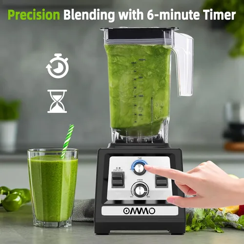 Vista 10 de OMMO Licuadora para batidos: Licuadoras de pico de 1800 W para cocina, jarra sin BPA de 68 onzas, temporizador y control de velocidad, 6 cuchillas