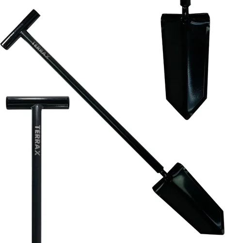 Vista 6 de TerraX Master Digger - Pala con mango en T de raíz/césped de 34 pulgadas y excavadora de mano de doble dentada con funda para cinturón, paisajismo