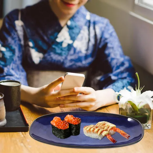 Vista 8 de Cabilock Platos de cerámica para sushi, platos de cerámica para sushi, estilo japonés, ovalados, platos de porcelana para servir charcutería
