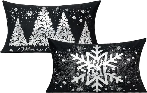Vista 18 de All Smiles Fundas de Almohadas Decorativas Negras de Navidad Doradas Fundas de Navidad Decoraciones 12X20 Juego de 2 Decoración Interior Hogar