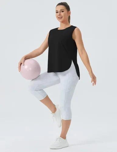 Vista 6 de THE GYM PEOPLE Camisetas sin mangas de entrenamiento para mujer, ajuste holgado, camisetas de algodón para correr