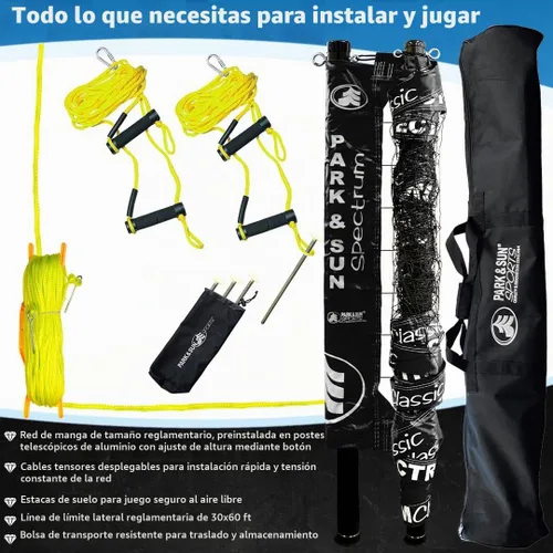 Vista 6 de Park & Sun Sports Spectrum Classic: Sistema de red de voleibol profesional ajustable para exteriores Negro