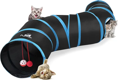 Vista 10 de Pawaboo Tubo de túnel para gatos - Túneles de 3 vías 25x53cm Extensible plegable Tienda de juego interactiva Juguetes laberinto Casa Cama con bolas