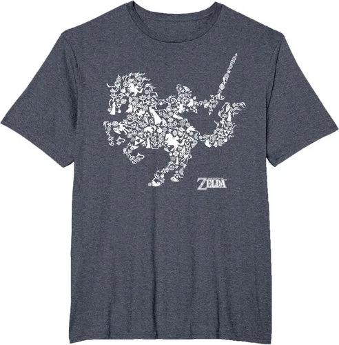 Vista 24 de The Legend of Zelda Camiseta con diseño de símbolos de caballo Azul Marino