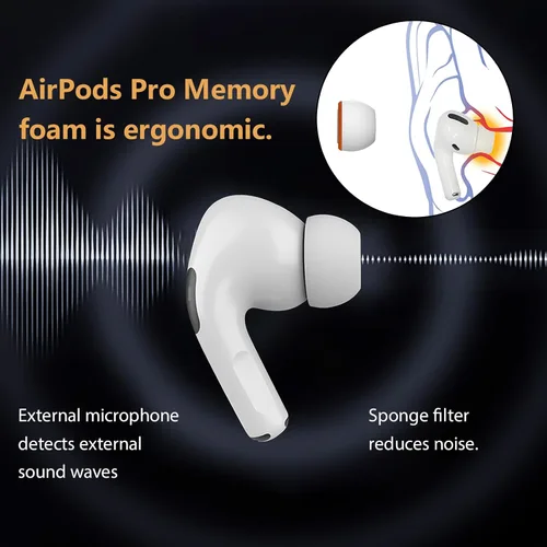 Vista 8 de Almohadillas de espuma viscoelástica mejoradas para AirPods Pro y AirPods Pro 2, protector de silicona, seguro, cómodo, punta de repuesto