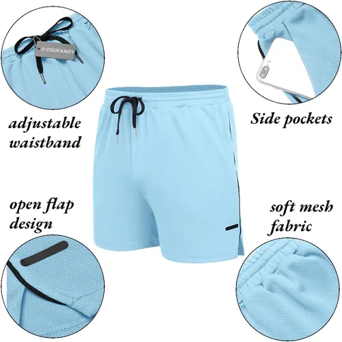 Vista 5 de COOFANDY Paquete de 2 pantalones cortos de entrenamiento de gimnasio para hombre, pantalones de malla ligeros para culturismo, entrenamiento
