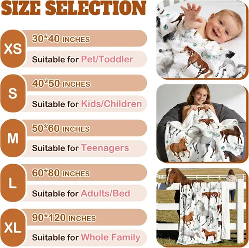 Vista 4 de Mantas de Caballo Regalos para Niñas y Niños, Manta de Franela Floral Ultra Suave para Decoración de Sofá/Sofá/Viajes/Campamento, Regalos