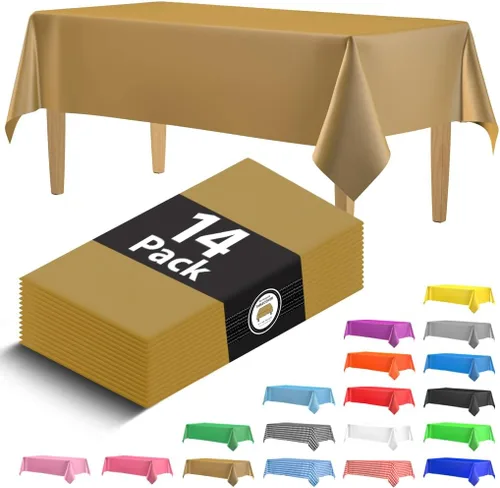 Vista 29 de Paquete de 14 manteles de plástico desechables rectangulares negros de 54 x 108 pulgadas - Cubiertas decorativas lisas para fiestas, bodas
