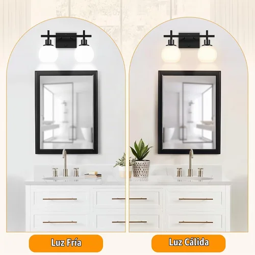 Vista 3 de Dpyrrhic Accesorios de Iluminación de Baño de 2 Luces Negro Sobre Espejo, Accesorios de Iluminación de Tocador Modernos, Luz de Tocador de Baño