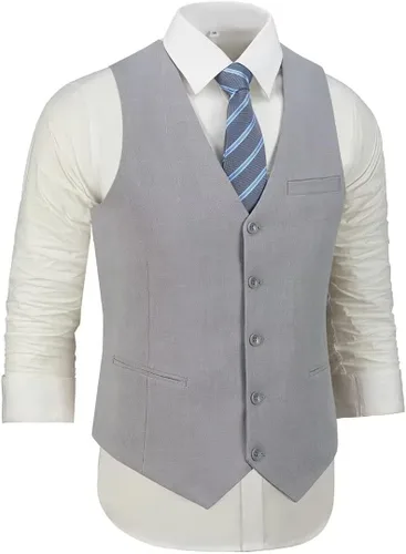 Vista 2 de Trasign Trajes de lino para hombre, ajuste delgado, formal, para boda, 2 piezas, chaleco de esmoquin, pantalones