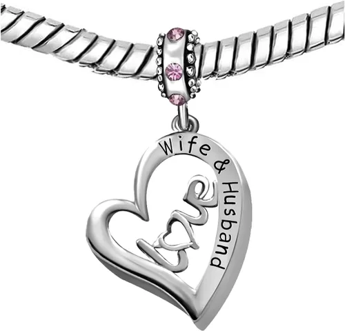 Vista 3 de Abalorios colgantes con texto en inglés "I Love You", para esposa, marido, corazón, día de San Valentín, cumpleaños, boda, compatible con pulsera