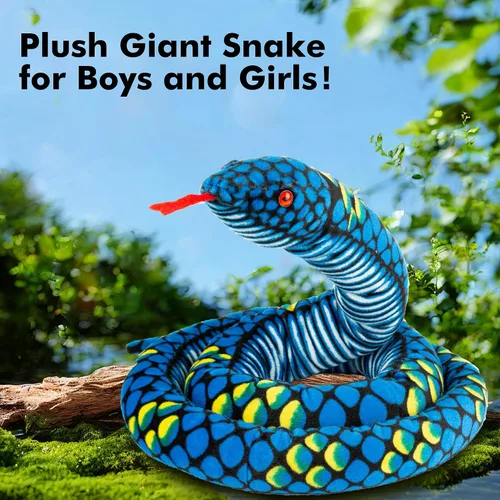 Vista 3 de Serpiente gigante de peluche, animal de peluche realista, ojos rojos, regalo para niños y niñas, 110 pulgadas