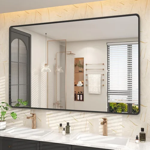 Vista 53 de OKPAL - Espejo de tocador de baño de 20x24 pulgadas con marco de metal cepillado en bronce, espejo de baño con marco de metal cepillado en bronce