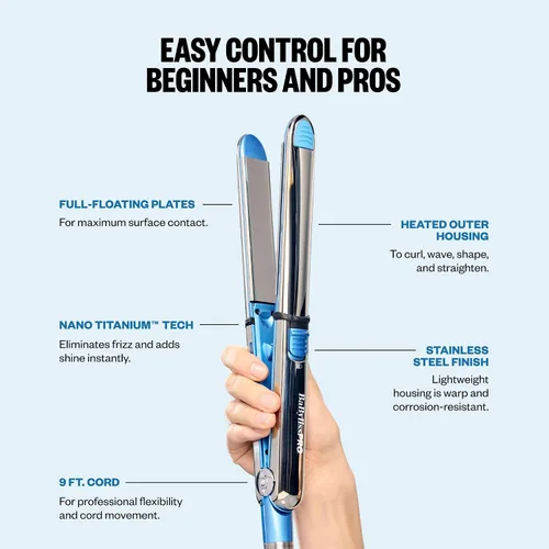 Vista 5 de BaBylissPRO Nano Titanium Prima Ionic Hair Straightener - Plancha plana profesional y rizador en uno para estilistas, herramienta de peinado