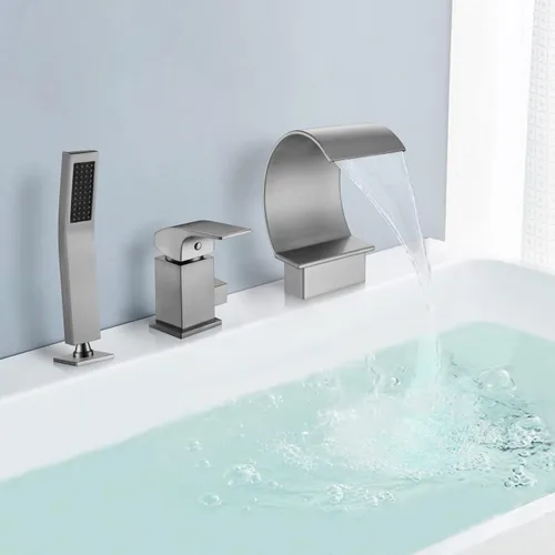 Vista 3 de Grifo de bañera en cascada con ducha de mano: EVERSTEIN Roman - Juego de grifos de bañera con rociador de mano, filtro de bañera de latón macizo
