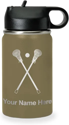 Vista 25 de LaserGram Botella de agua personalizada, palitos de lacrosse, acero inoxidable de doble pared aislada al vacío con popote superior, regalo grabado