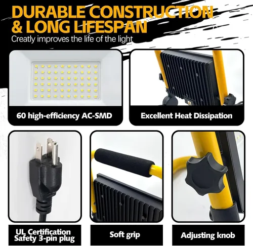 Vista 5 de Luces de trabajo LED con soporte, luz de trabajo ajustable