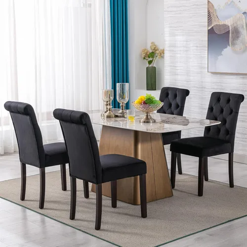 Vista 12 de Juego de 2 sillas de comedor tapizadas de piel sintética, sillas Parsons con respaldo alto, sillas laterales sin brazos para cocina y comedor