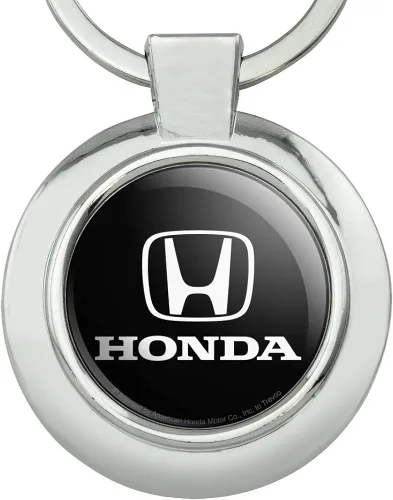 Vista 3 de GRAPHICS & MORE Llavero con logotipo de Honda de metal cromado redondo con clase, Cromado