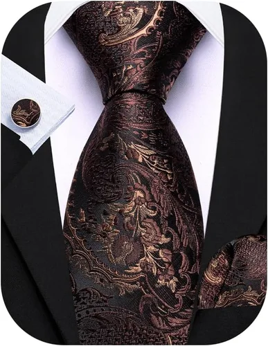 Vista 52 de Barry.Wang Conjunto de corbatas para hombre, seda con diseño de cachemira, corbata tejida formal con pañuelo de bolsillo y gemelos Un Burgandy