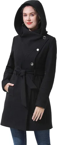 Vista 3 de BGSD Gabardina para caminar con cinturón con capucha y mezcla de lana Bel para mujer (también disponible en tallas grandes y pequeñas)