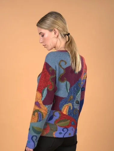 Vista 5 de Cárdigan 100% de alpaca para mujer, bordado, acabado de ganchillo. Tabla de tallas de EE. UU. para un gran ajuste. ISIDRA