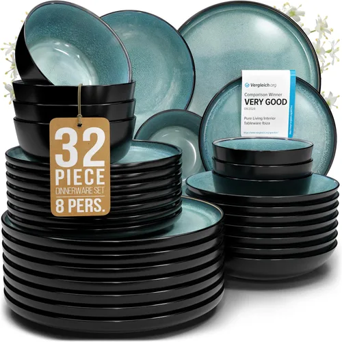 Vista 17 de Juego de vajilla de gres para 4 personas 12 piezas – Juego de platos y cuencos negros mate – Apto para lavavajillas, microondas y resistente a