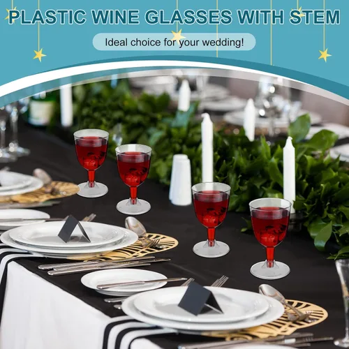 Vista 5 de Didaey 48 copas de vino de plástico desechables de 6 onzas, copas de vino para fiestas, vasos de plástico duro con tallo apilables para copas