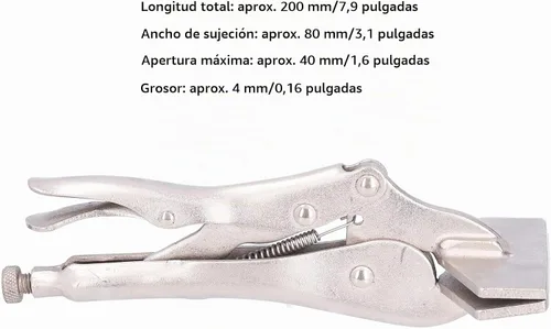 Vista 3 de Alicates de bloqueo con boca plana, alicates de hoja ajustables para doblado de metal, rotura y engaste de metal, acero 55# (8 pulgadas)