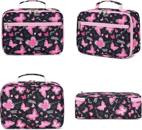 Vista 5 de abshoo Bolsa de almuerzo con aislamiento térmico para niñas, bolsa de almuerzo reutilizable, kit de bolsa de comida para niñas escolares (mariposa)