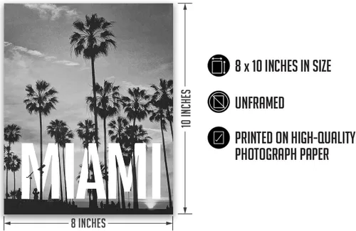 Vista 3 de Arte de pared en blanco y negro de Miami - Decoración de habitación FloridaRoom - Destino de viaje Decoración del hogar - Gran recuerdo