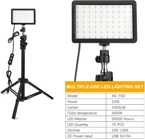 Vista 6 de 3 paquetes de 70 LED Luz de video con soporte de trípode ajustable/Filtros de color, Kit de iluminación de estudio USB Obeamiu 5600K