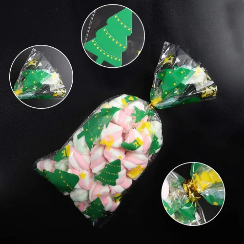 Vista 5 de XIMISHOP 120 bolsas de celofán de Navidad, bolsa de celofán para dulces