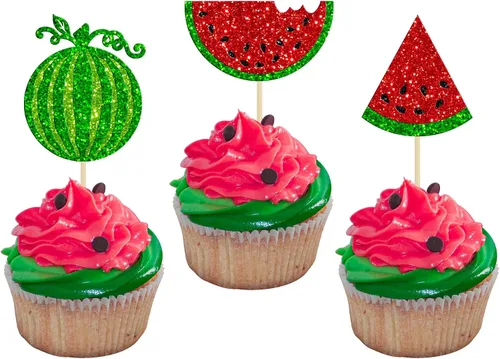 Vista 19 de 24 piezas de decoración de cupcakes con purpurina de fresa Oh Baby con temática de frutas, baby shower, para revelación de género, baby shower