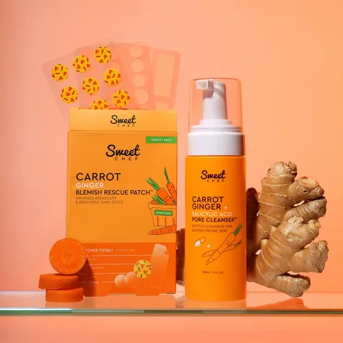 Vista 3 de Sweet Chef Limpiador de poros de jengibre de zanahoria + ácido salicílico, lavado facial espumoso y limpiador suave para piel propensa a manchas