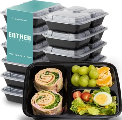 Vista 11 de Recipientes para comida preparada Enther 12 Pack 1 compartimento con tapa única, contenedores de almacenamiento de alimentos Bento, libres de BPA