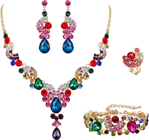 Vista 32 de Ever Faith - Conjunto de collar y aretes de lágrima con cristales de diamantes de imitación para novia, ondas florales