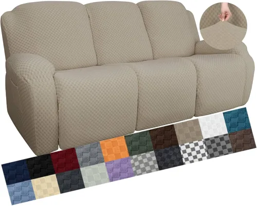 Vista 52 de YEMYHOM Funda elástica de 4 piezas para silla reclinable de jacquard con bolsillo lateral, antideslizante, ajustable, protector de muebles con parte