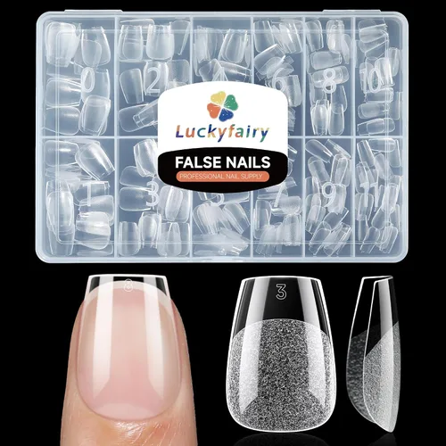 Vista 17 de Luckyfairy Puntas de uñas cortas de almendra, 240 puntas de uñas de gel