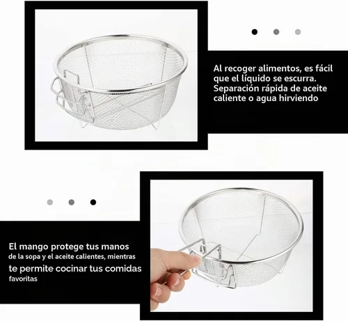 Vista 5 de DOITOOL Cesta de acero inoxidable para freír cesta redonda de malla de alambre con mango plegable para freír cocina