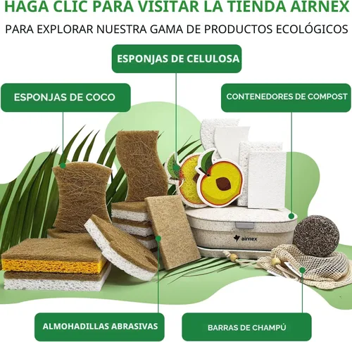 Vista 6 de AIRNEX Esponjas de Cocina Naturales Biodegradables Paquete de 6 - Esponja Raspadora de Celulosa y Fibra de Coco - Esponjas Ecológicas para Platos