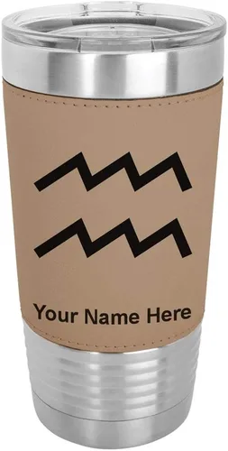 Vista 17 de LaserGram Vaso aislado al vacío de 20 onzas, signo del zodiaco, acuario, grabado personalizado incluido (cuero sintético, estilo béisbol)