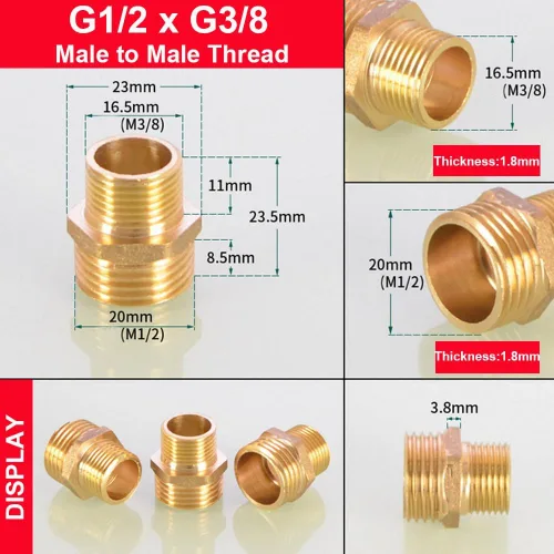 Vista 2 de Tetinas hexagonales de latón, adaptador de montaje de tubería de latón macizo pesado, NPT macho a macho adaptador reductor de latón conector