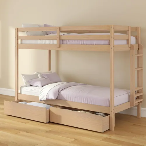 Vista 16 de Grain & Grove - Litera de dos camas con oso, estructura de litera resistente para niños, litera de madera contrachapada con escalera, barandilla