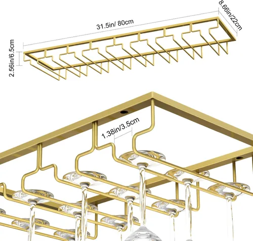Vista 6 de Nuovoware Estante para copas de vino, soporte para copas de vino, 8 filas, color dorado profundo