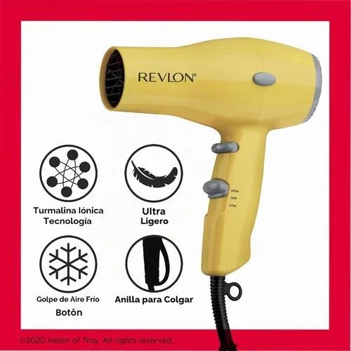 Vista 5 de REVLON Secador de pelo compacto Diseño ligero de 1875 W, perfecto para viajes, (amarillo)
