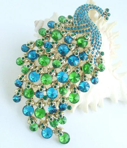 Vista 4 de Sindary BZ5651 - Broche de pavo real con colgante de cristal austriaco de 3.9in